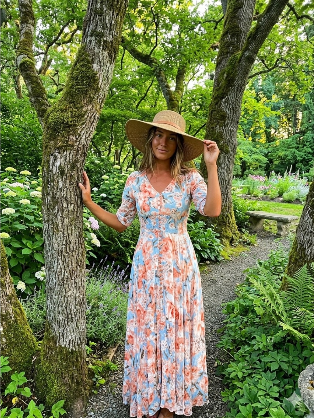 Jaase Floral Maxi Dress in Peach and Sky Blue